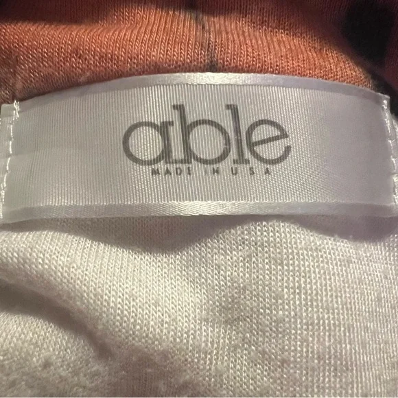 Able Clothing Artsy Cream Thermal Orange Black Tie Dye Cowl Neck Top Size Small - Picture 9 of 11